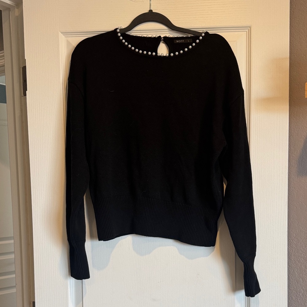 MOTF Black Sweater with Pearl Accents